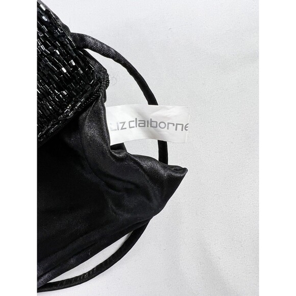 Liz Claiborne Beaded Wristlet Satin Y2K Hearts Black Goth Glam Kidcore Going Out - Picture 9 of 12